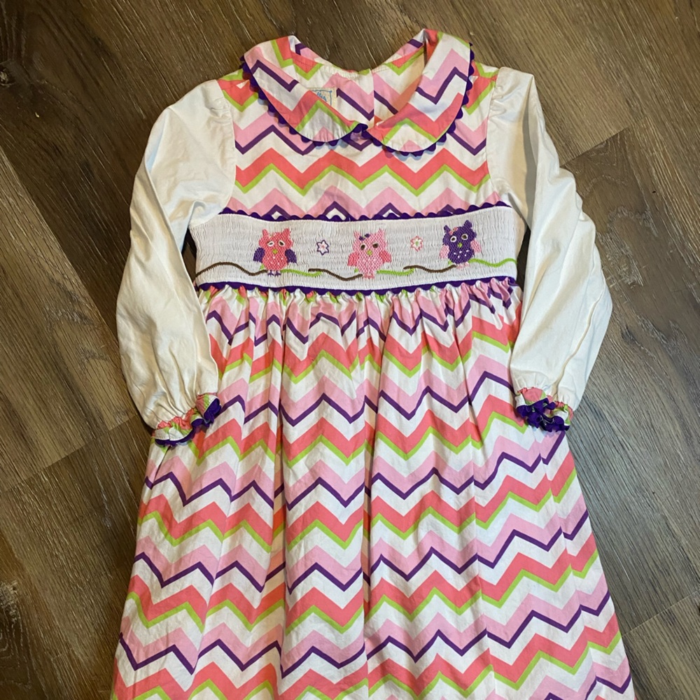 Long Sleeve Owl Smocked Dress